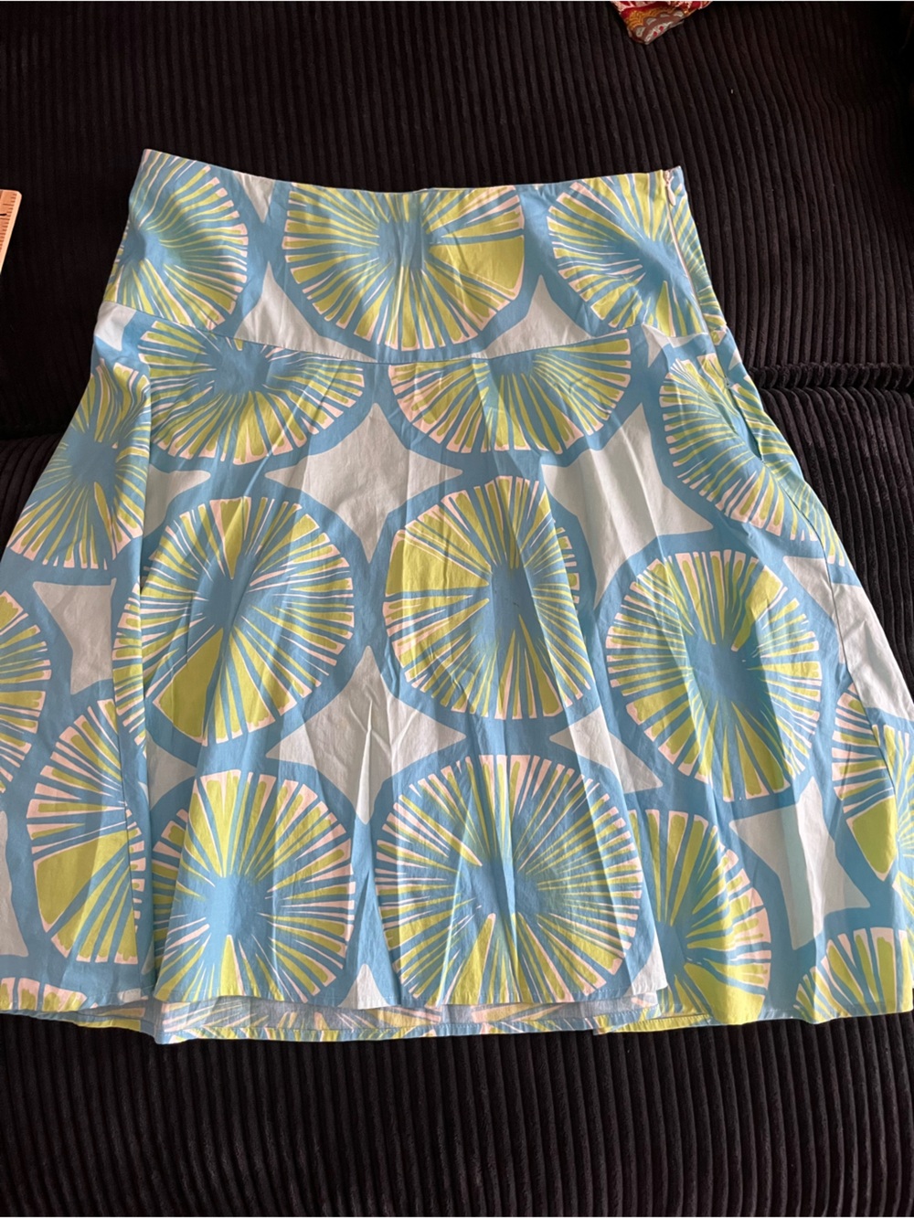 Marimekko Blue & Lime Graphic Leaf Print Skirt